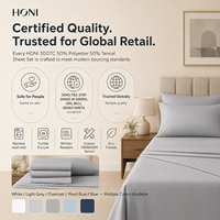 Ensemble de literie en gros HONI certifié OEKO-TEX, 50% polyester, 50% coton, 300 fils, 4 pièces, drap plat anti-plis pour lit simple