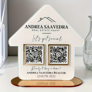 Letrero de Código QR Personalizado en Acrílico de 5mm/10mm, Corte de Texto/Base de Espejo, 2 Códigos Definibles, Exhibición para Tiendas, Recepción, Marca Empresarial - Product Image 1