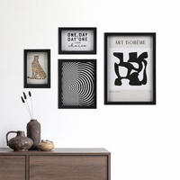 Grosir gaya Modern bentuk persegi panjang menampilkan Set bingkai foto 4 buah cetakan layar sutra MDF bingkai gambar kayu Set