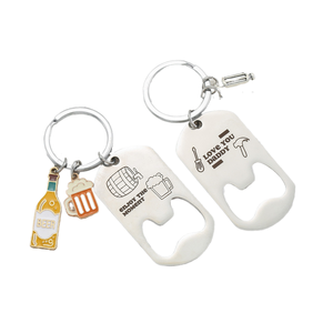 Cross-Border Stainless Steel Engraved Metal Keychain Bottle Opener, Wine Glass And Style Birthday, Christmas Fat