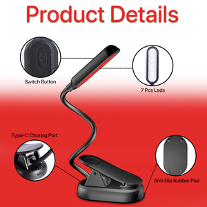Couleur de lumière saine LED rouge 625 ~ 630 nm lampe de lecture Flexible col de cygne luminosité ajuste USB charge rapide lampe de lecture - Product Image 5