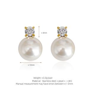 ต่างหูสแตนเลสกันน้ำแบบกำหนดเอง ชุบทอง 18k ต่างหูแบบติดเพชรซิร์คอนและมุก สำหรับผู้หญิงและวัยรุ่น - Product Image 5