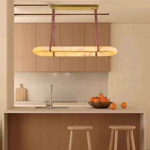 Lampe suspendue en cuir minimaliste moderne Anneau de suspension en marbre Lustre en cuivre d'albâtre naturel - Product Image 4