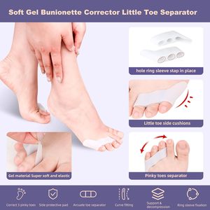 Séparateur d'orteils Pinky 6 pièces/coussin correcteur d'oignons pour le soulagement de la douleur chevauchement des callosités d'orteils <span class=keywords><strong>Protection</strong></span> contre les ampoules et les cors - Product Image 2