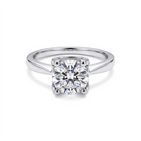 Bague Ronde en Argent 925 avec Moissanite, Sertie à Griffes, Plaqué Rhodium, Bijoux en Gros du Fabricant d'Argent