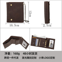 2025 dompet pria kulit kuda gila Retro malaikat hitam dengan rantai besi dompet kulit asli multifungsi