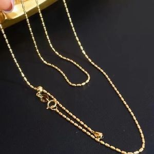 Collier chaîne Xinfly AU750 50 cm en or véritable 18 carats avec perles baril sculptées, or blanc tendance - Product Image 1