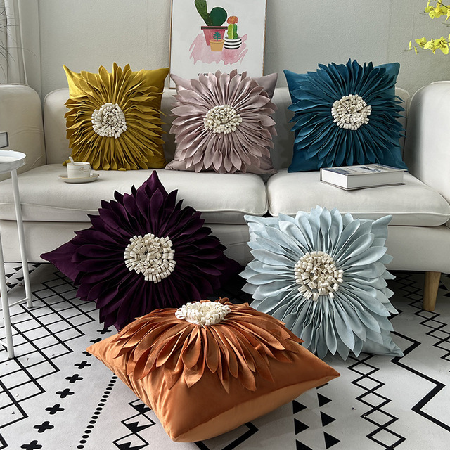 Wholesale Dutch Velvet Colorful 3D Flower Design Luxury Home Decor Throw Pillowcase Cushion Pillow Cover Sofa Pillow case