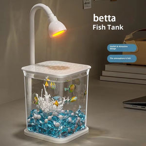 Hermoso pequeño <span class=keywords><strong>acuario</strong></span> de pez dorado engrosado paisaje de escritorio multifuncional Betta Fish acrílico pecera con luz - Product Image 2