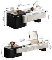 Ensemble Table Basse et Meuble TV en Pierre Technologique Luxe Léger, Style Moderne Rétractable pour Petits Salons, Nouveau Modèle 2026