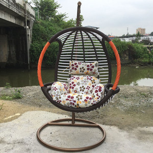 Outdoor or Indoor Round PE Rattan <strong>Swing</strong> Chair Metal <strong>Frame</strong> Single Hanging Chair with Cushion - Product Image 6