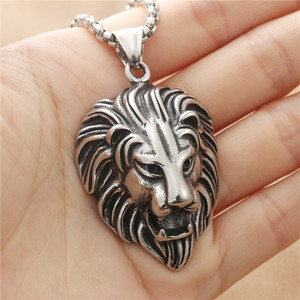 Collier pendentif lion en acier inoxydable pour homme, design géométrique rétro animalier 190104 - Product Image 3