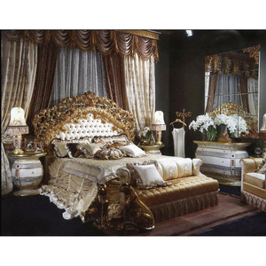 <span class=keywords><strong>Letto</strong></span> King Size in Legno Massello Stile Reale Europeo con Testiera Trapuntata, <span class=keywords><strong>Letto</strong></span> King Size Intagliato Dorato per Hotel e Ville - Product Image 3