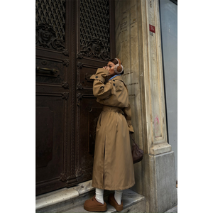 Gabardina Marrón con Abertura Lateral, Manga Larga, Tejida, Resistente al Viento, Abrigo Casual de Otoño para Mujer - Product Image 1