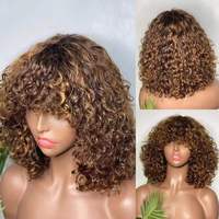 Perruques de cheveux humains faites à la machine perruque de tissage d'eau bouclée bonne densité 12 pouces perruque bob avec bang pour les femmes