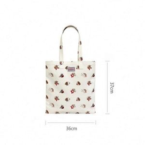 Cartoon Dog Print <b>Canvas</b> <b>Tote</b> <b>Bag</b> <b>Large</b> Size Daily Shopping <b>Bag</b> Hand Length Handle British Style Cute Commute <b>Bag</b> - Product Image 6
