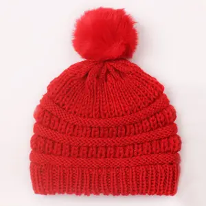 Wholesale Solid Color Baby Girl Boy Cute Winter Knitted Crochet Beanie Hats