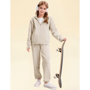 Girls <b>Boys</b> Fleece Sweatsuit 2 Piece Jogger Set Zip <b>Up</b> Hooded Sweatshirt And Sweatpants With Pockets Lightweight Casual Wear - Product Image 6