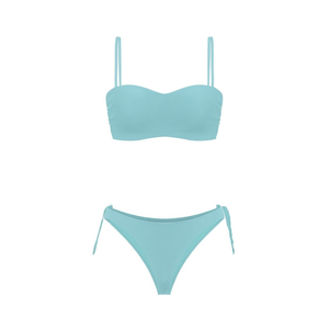 HDJ <b>Bikini</b> <b>Set</b> Bandeau Tie Side Solid Color Spandex Nylon <b>Plus</b> <b>Size</b> Women Swimwear SQ66315 - Product Image 2