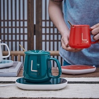 Couvercle de tasse en céramique thermostatique, style simple, design de dessin animé - Coffret cadeau, ensemble de tasses chauffantes personnalisables, souvenir pour mariages
