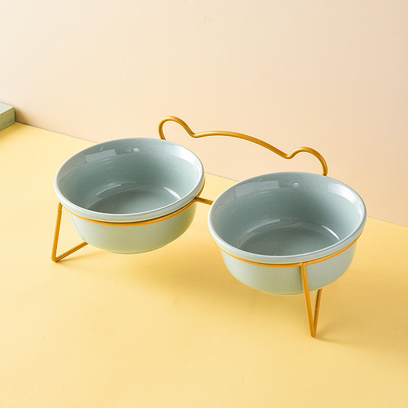 Green Double Bowls with Gold Stand