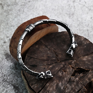 Nordic Viking Stainless Steel Cuff Bracelet Double <b>Wolf</b> Head Men's <b>Jewelry</b> Gift - Product Image 3