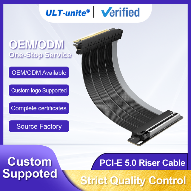 ULT-unite Factory Custom Flexible Graphics Card PCIe 5.0 X 16 GPU Riser Extension Cable Male to Male or Female to Female