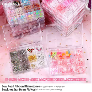 12-grille 3D Offre Spéciale Mixte Arc Perle Ruban Strass Bowknot Étoile Coeur Fleur Décoration Nail Charmes - Product Image 5