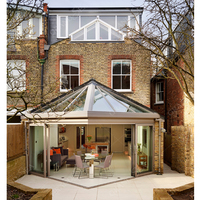 Maison de Porche Moderne Étanche 3 Saisons avec Véranda Préfabriquée en Verre sur Terrasse Attachée à la Maison