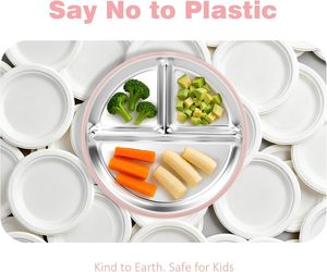 Nouvelle Assiette Bébé en Acier Inoxydable 2026, Grande Vente, avec Ventouse, Assiette pour Tout-Petits de 9 Pouces à Compartiments et Manches Amovibles en Silicone pour Enfants - Product Image 2