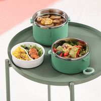 Boîte à lunch isotherme empilable personnalisée FTS Tiffin Round Premium en acier inoxydable 304 à 3 couches pour adultes, ensemble en plastique pour le bureau