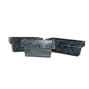 <b>Decorative</b> Vintage Rectangular Metal Zinc Galvanised Patina <b>Flower</b> Pot Garden Planters - Product Image 1