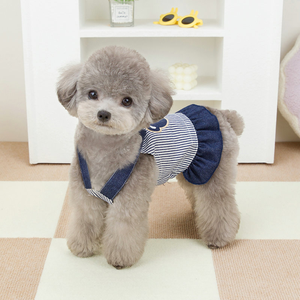 Nouveauté Vêtements pour animaux de compagnie Printemps Été Robe en jean rayée pour animaux de compagnie avec anneau en D pour petits chiens - Product Image 4