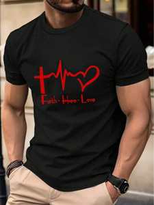 T-shirt casual da uomo Manfinity a maniche corte, girocollo, stampa con lettere, 100% cotone jersey, vestibilità regular, logo frontale - Product Image 3