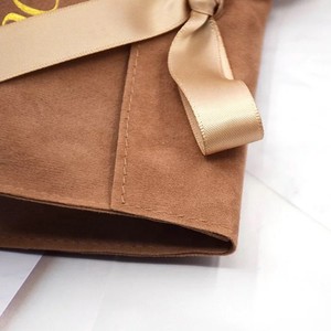 Custom logo New Arrival Printed Small <b>Envelope</b> Flap Birthday <b>Gift</b> Bag Luxury Suede Jewelry Pouch With Ribbon Bow - Product Image 5