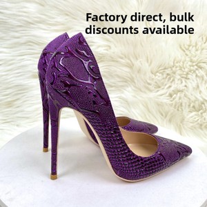 Zapatos de Tacón Alto Elegantes con Diseño de Piel de Serpiente para el Verano, Venta al Por Mayor para Comercio Exterior Transfronterizo, 12CM, Punta en Pico, Estilo Stiletto - Product Image 2