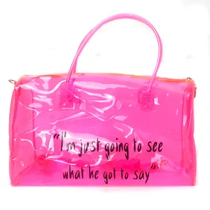 Bolsa de viagem transparente de pvc, bolsa à prova d'água transparente para uso ao ar livre, saco de duffle personalizado, rosa