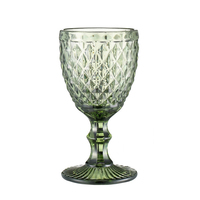 Gobelet à vin en verre bleu clair de style vintage gravé et embossé pour mariage