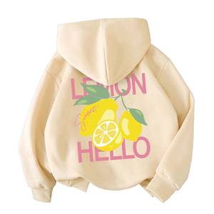 Nouveau style – Sweat à capuche imprimé abricot et citron pour adolescentes – Vêtement thermique décontracté pour enfants automne/hiver – Personnalisable - Product Image 4