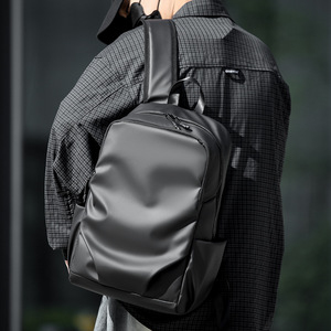 Men's <b>Backpack</b> <b>Large</b> Capacity Waterproof Black 15 Inches Business Travel Commuting Style Solid Color Coating Lining Polyester - Product Image 2