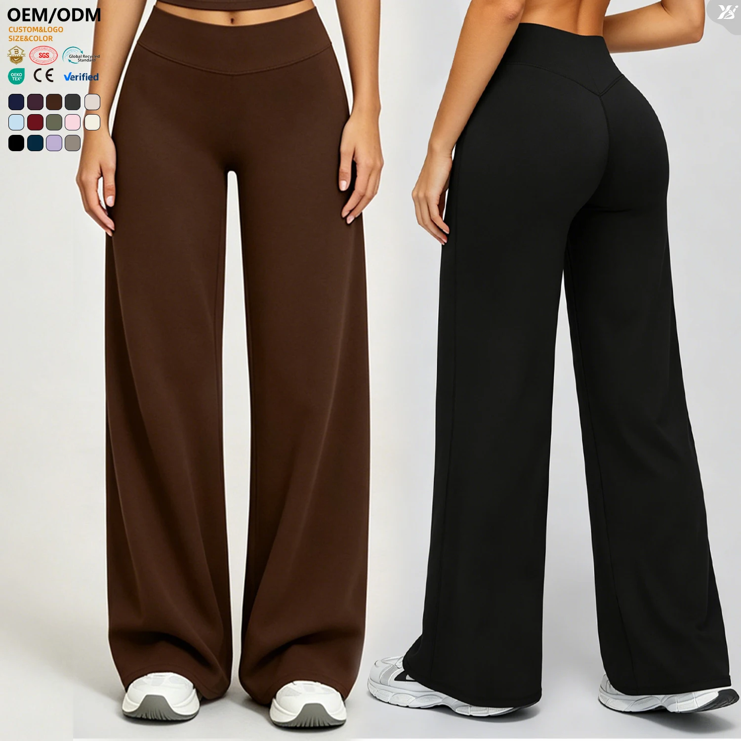 ACK8002 Factory Supply High Quality Wide Leg Pants High Waist Sports Causal Long Pants OEM ODM Custom Women Yoga Exercise Pants
