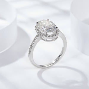 Anillo de Diamantes Moissanita de Alta Calidad con Corte Ovalado Personalizado, Certificado IGI, Anillo de Eternidad para Boda, Hecho a Mano en Plata de Ley, Estilo Hip Hop para Mujer - Product Image 3
