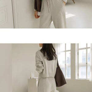 Ensemble pull et pantalon en maille côtelée unie anti-plis pour femme – Tenue décontractée et confortable pour l'automne et l'hiver - Product Image 6