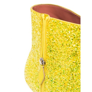 Splendidi stivali <span class=keywords><strong>gialli</strong></span> con cerniera e tazza di vino con tacco alto a metà polpaccio da <span class=keywords><strong>donna</strong></span> - Product Image 4