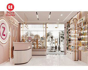 Mueble de Exhibición de Maquillaje de MDF Enchapado en Madera para Decoración Interior de Tiendas de Cosméticos Modernas, Exhibidor de Perfumes - Product Image 1