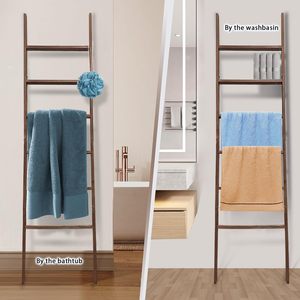 Couverture décorative à 6 niveaux <span class=keywords><strong>en</strong></span> <span class=keywords><strong>bois</strong></span> brun carbone Échelle de 5.5 pieds Style ferme Porte-serviettes Salon Couette penchée au mur Non - Product Image 3