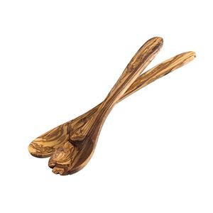 Ensemble de couverts à salade 2 pièces en bois d'olivier, cuillère et fourchette pour servir les salades - Product Image 1