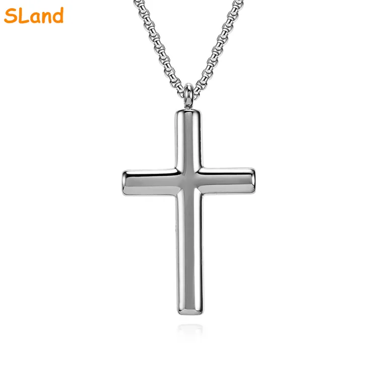 SLand Jewelry Fabricant vente en gros collier pendentif croix Jésus Christ en acier inoxydable pour hommes avec chaîne Rolo carrée