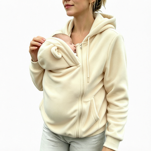 Sudadera con capucha de forro polar cremallereado con bolsillo frontal para portabebés y reposacabezas para recién nacido - Product Image 1