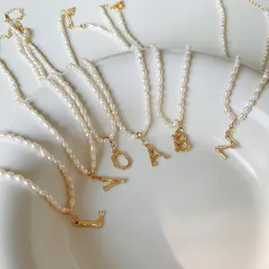 Барочный жемчуг A-Z начальной буквы алфавита ожерелья витой бамбука натурального пресноводного жемчуга, ожерелье из стерлингового серебра 925 ювелирных изделий